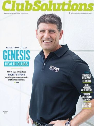 Man in Genesis Health Clubs shirt on magazine cover.