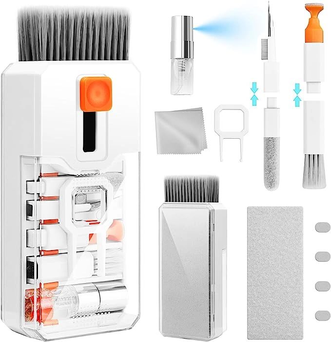 Keyboard cleaning kit with brushes and other accessories.