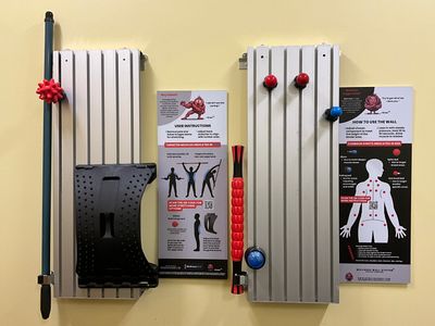 Massage wall with instructions and massage balls.
