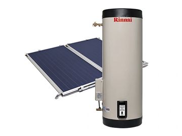 Rinnai hot water tank on ground hot water system. These water heaters pump water from the solar collectors to the water heater tank