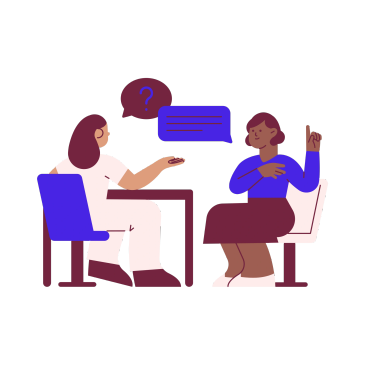 Two people having a conversation, one asking a question.
