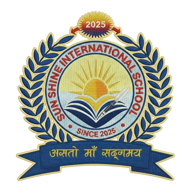 Logo of Sun Shine International School with a sun, book, and pen motif.