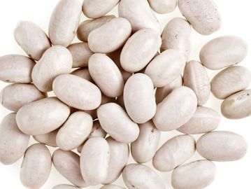 A pile of white beans on a white background.