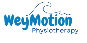 Logo of WeyMotion Physiotherapy with a wave design above the text.