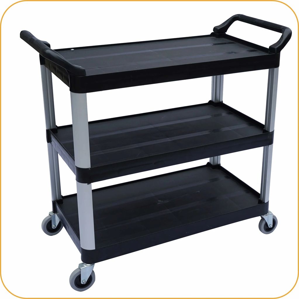 Plastic cart, tool cart on wheels, rolling cart, service carts, utility cart, heavy-duty cart.
