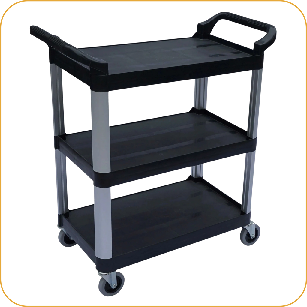 Plastic cart, tool cart on wheels, rolling cart, service carts, utility cart, heavy-duty cart.
