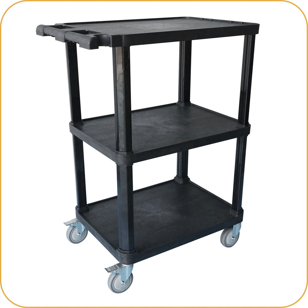 Plastic cart, tool cart on wheels, rolling cart, service carts, utility cart, heavy-duty cart.
