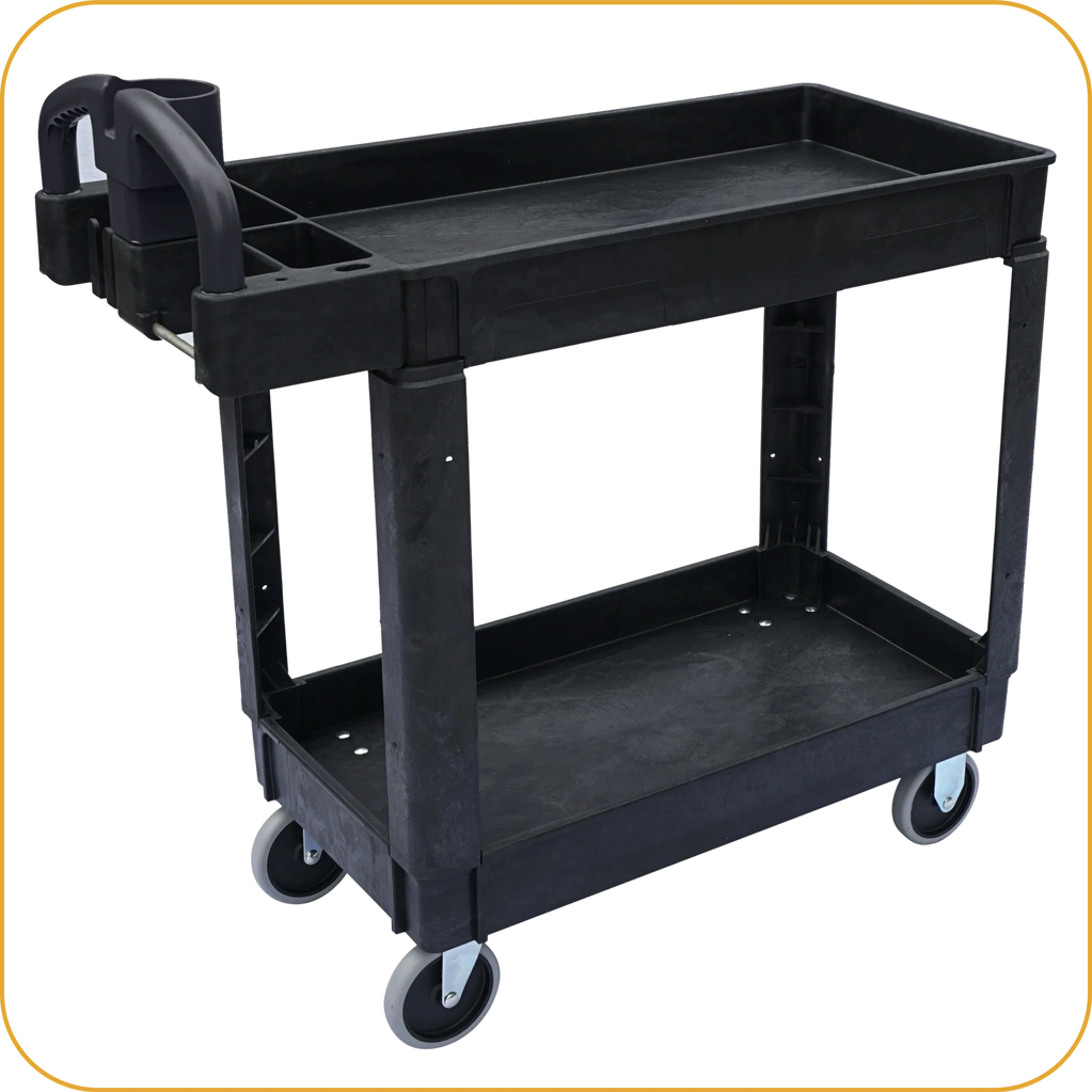 Plastic cart, tool cart on wheels, rolling cart, service carts, utility cart, heavy-duty cart.

