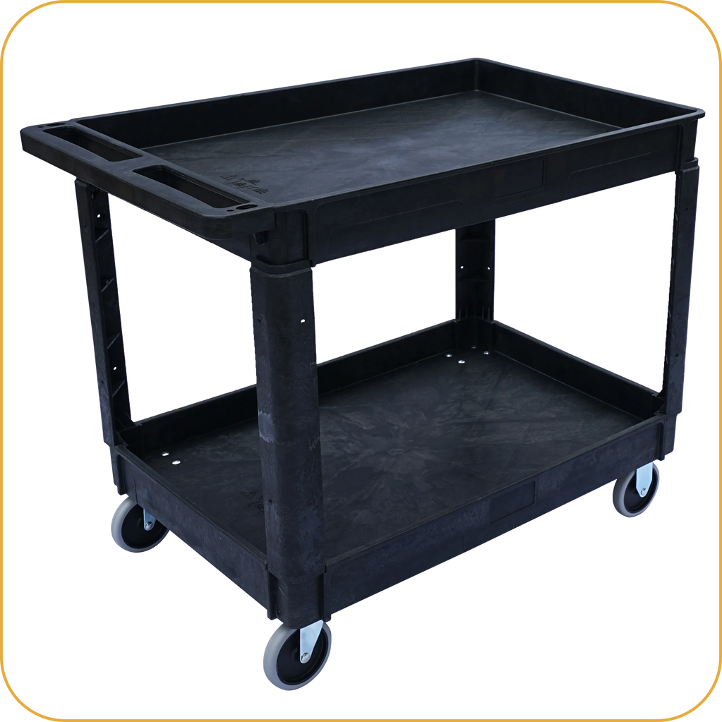 Plastic cart, tool cart on wheels, rolling cart, service carts, utility cart, heavy-duty cart.
