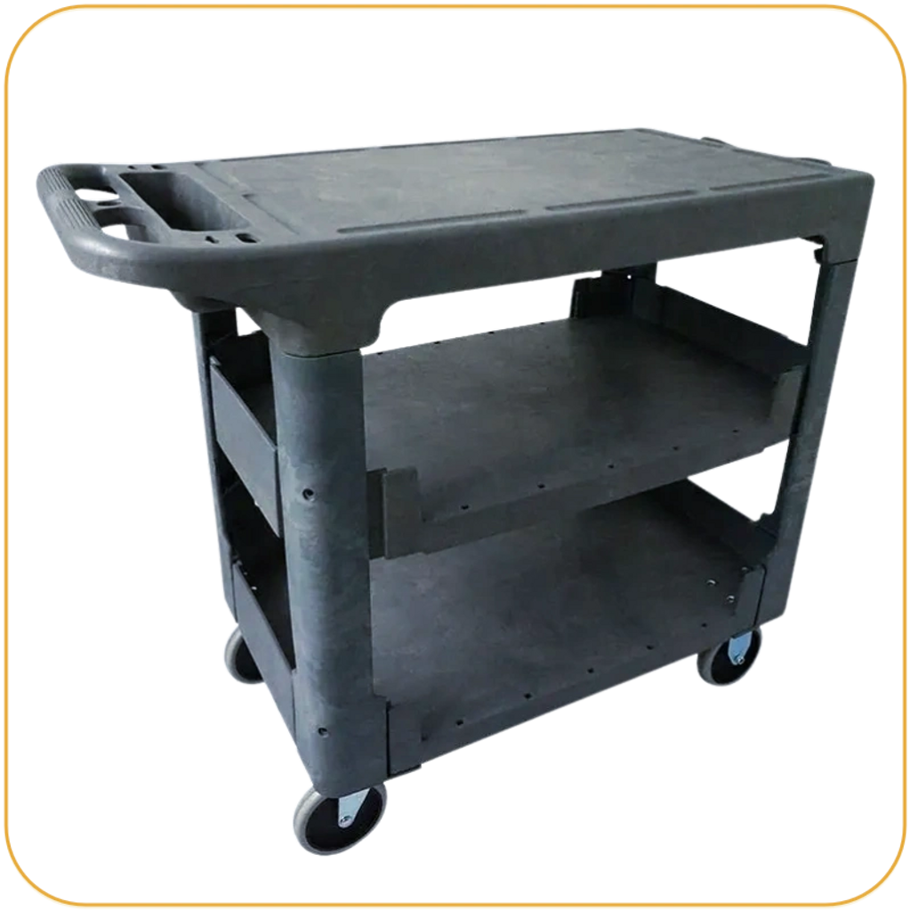 Plastic cart, tool cart on wheels, rolling cart, service carts, utility cart, heavy-duty cart.
