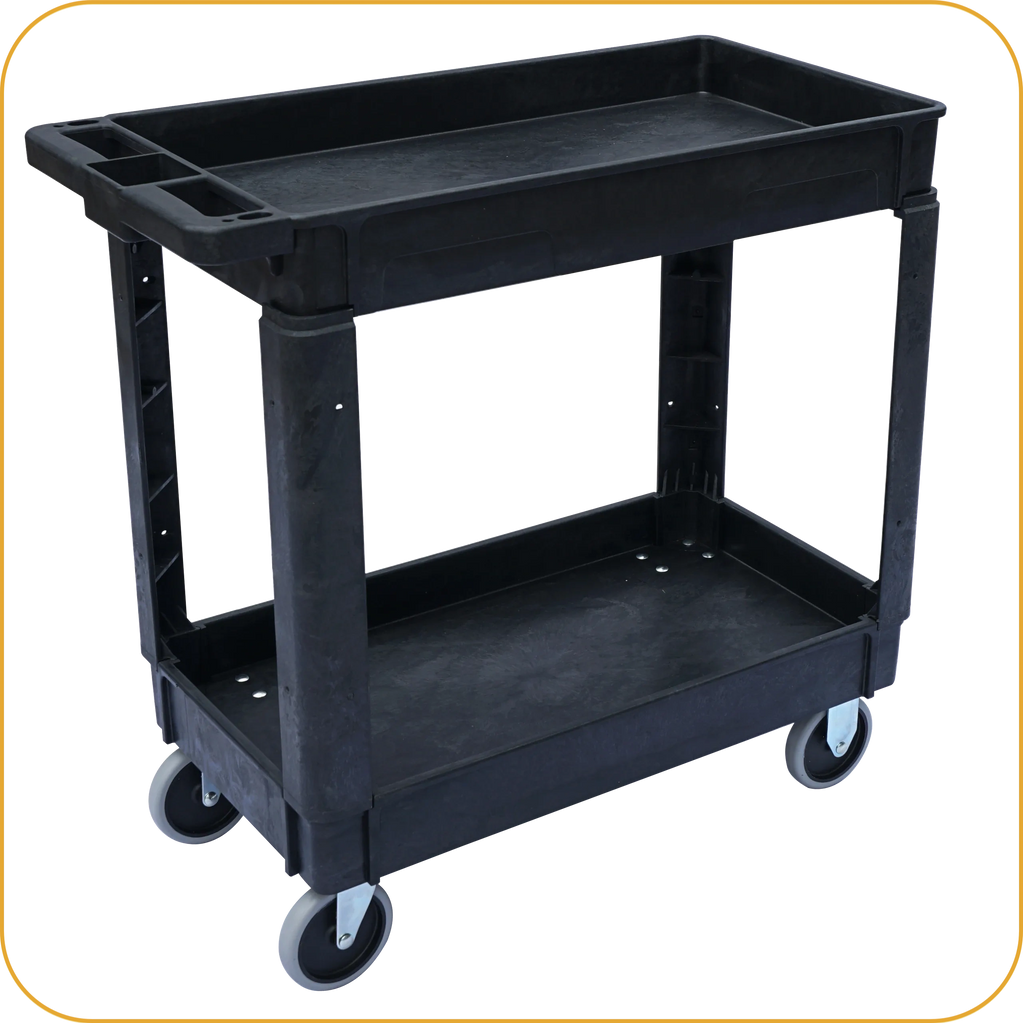 Plastic cart, tool cart on wheels, rolling cart, service carts, utility cart, heavy-duty cart.
