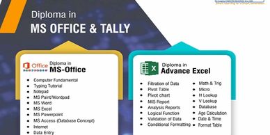 Diploma courses in MS Office and Tally with key Microsoft Office and Excel skills.