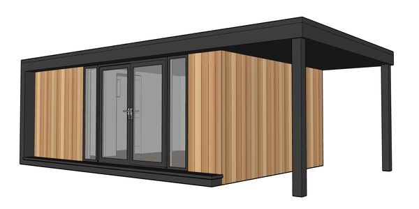 Garden Room with cedar cladding and dark render