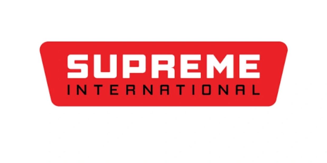 Supreme International logo in red and white.
