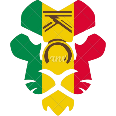 Lion face with Mali flag colors and symbols.