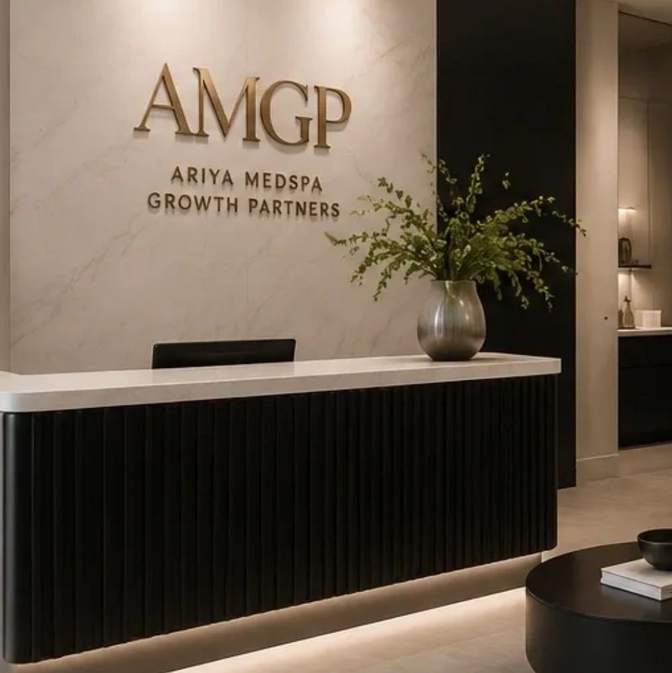 Modern medspa reception area with sleek design.