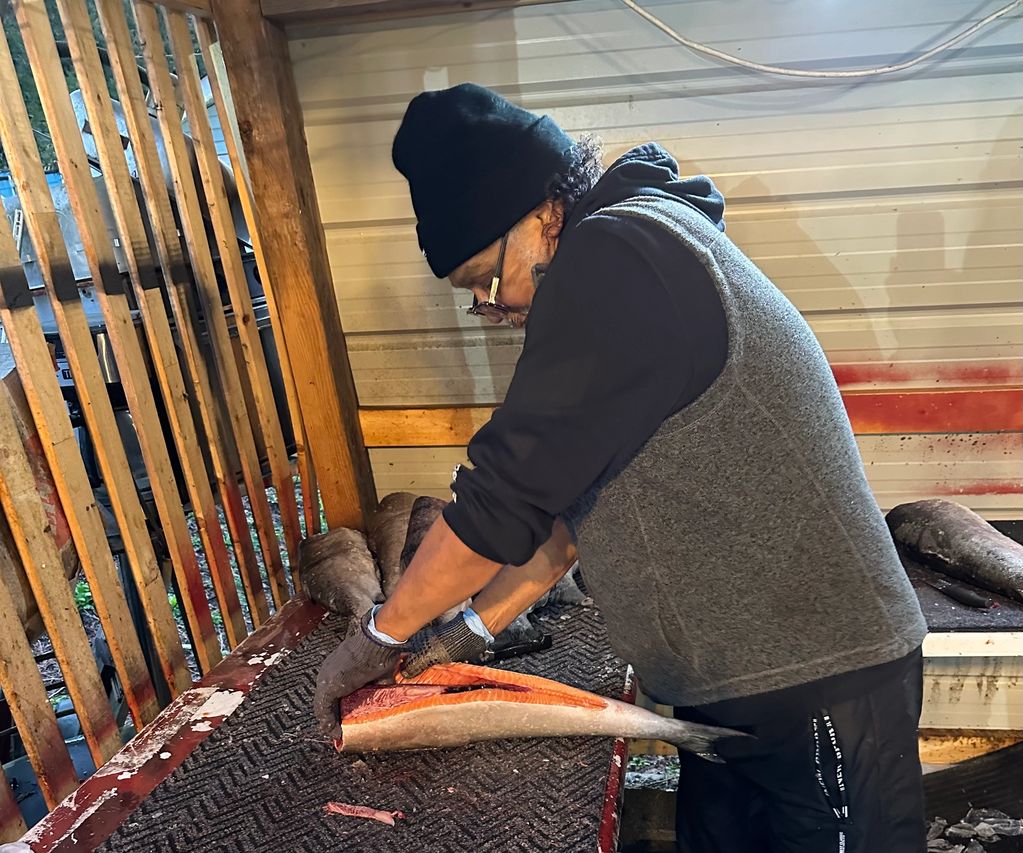 Eugene cleaning a spring salmon