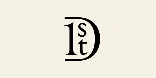 Elegant "1st D" logo design in black.