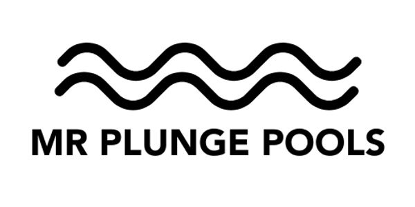 Logo of Mr Plunge Pools with wavy lines and bold text.