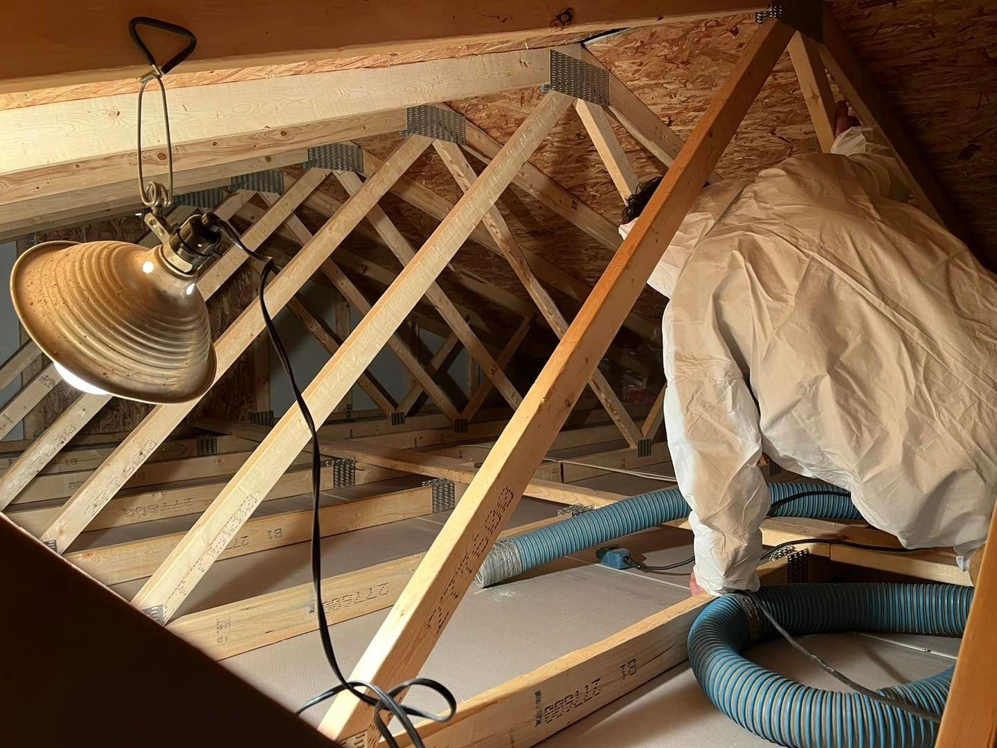 Insulation contractor preparing to blow cellulose insulation R60 in Otsego, MI.