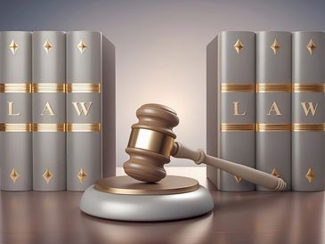 Wooden gavel on dark polished surface, courtroom setting, low-key dramatic lighting, deep shadows