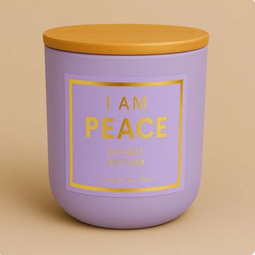 I AM PEACE luxury affirmation candle in matte lavender vessel, coconut soy 10 oz.