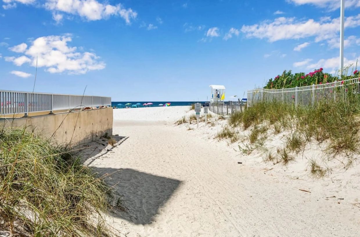 Sandy boardwalk path to the beach near Blue Haven condo in Gulf Shores, Alabama
