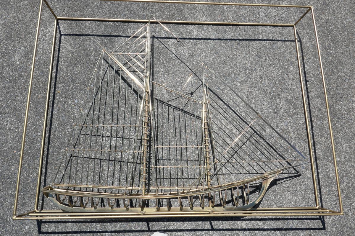 Vintage 1976 Curtis Jere Mid Century Modern Wire Ship Table Top Sculpture