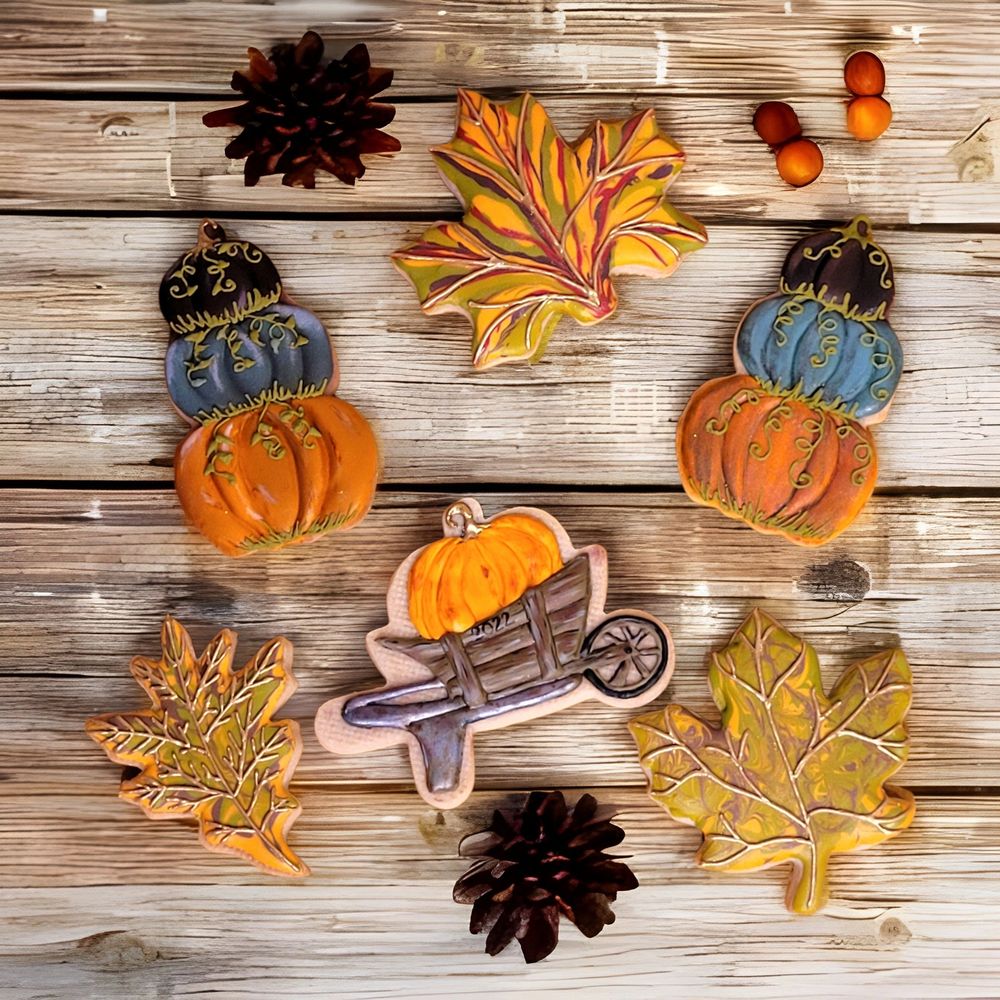 Set of fall inspired decoration sugar cookies.
