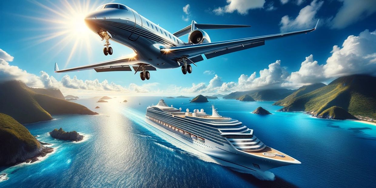 Image of an aeroplane and a cruise liner
