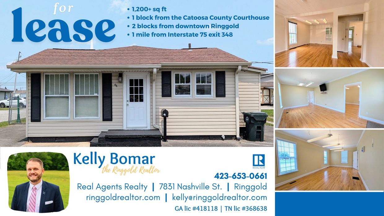 Office space for lease in Ringgold, 1,200+ sq ft near courthouse.