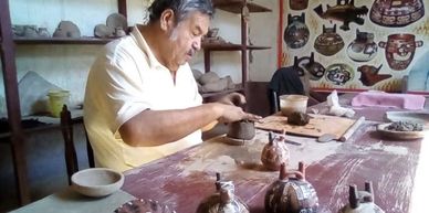 Tradition from generation to generation the copy of Nazca ceramics. The ceramic work shop.