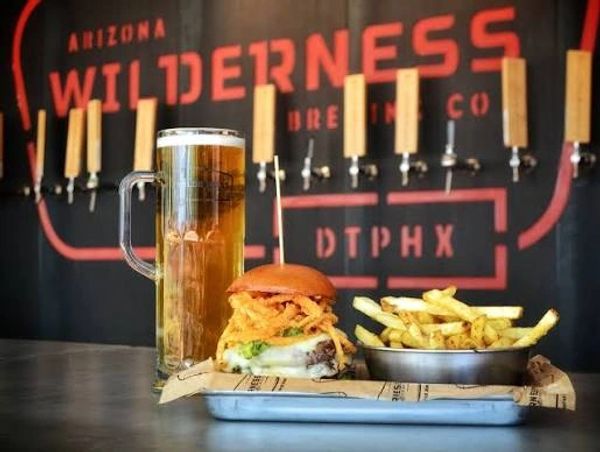 Burger, fries, and beer at Arizona Wilderness Brewing Co.