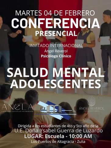Conferencia presencial sobre salud mental en adolescentes.