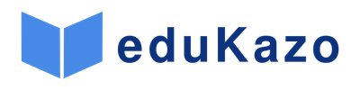 Blue logo with an open book icon and the text 'eduKazo'.