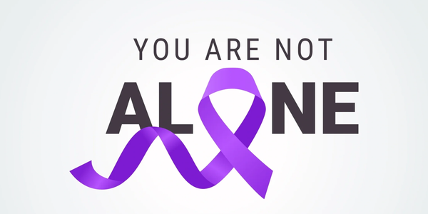You are not alone message with a purple awareness ribbon.