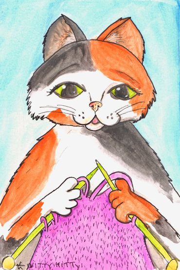Knitting calico cat 