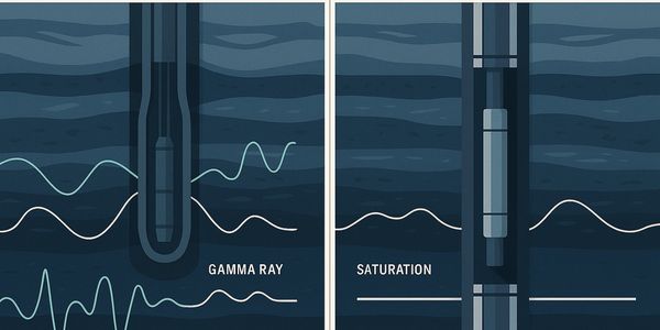 Illustration comparing gamma ray and saturation logging in oil well analysis.
