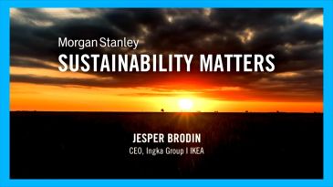 Sunset with Morgan Stanley sustainability message.