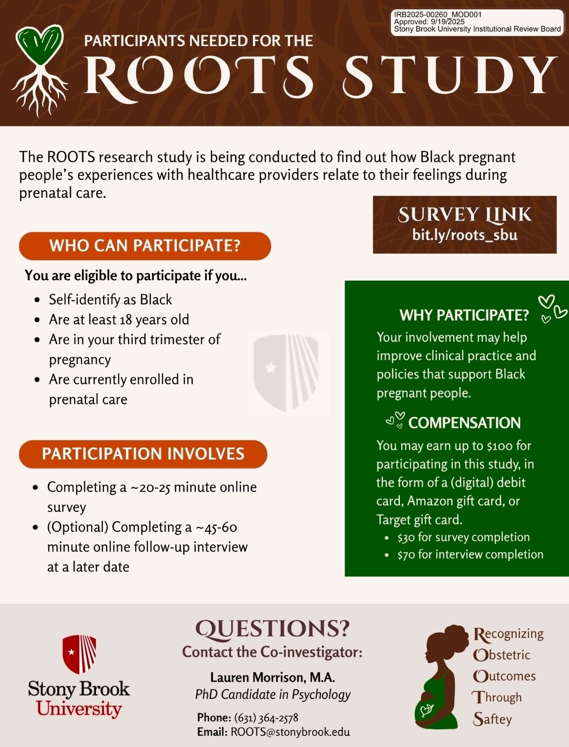 Research study seeking Black pregnant participants for a prenatal care survey.
