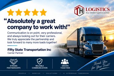 Truck advertisement praising logistics company service.