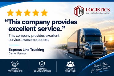 Advertisement for Express Line Trucking highlighting excellent service.