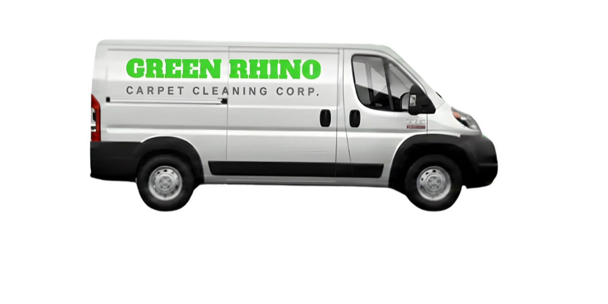 green rhino carpet cleaning work van. 