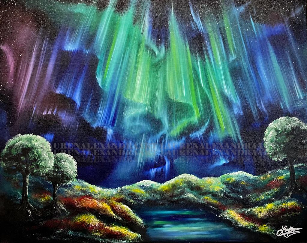 Northern Lights, Painting, Oil on Canvas, Landscape art