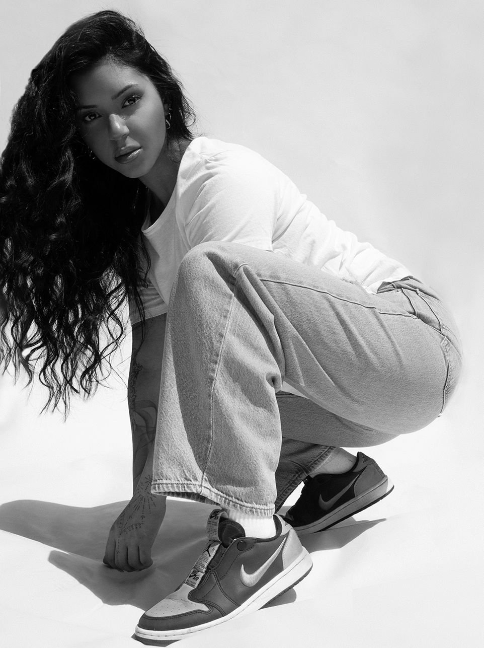 Black and white portrait of a model