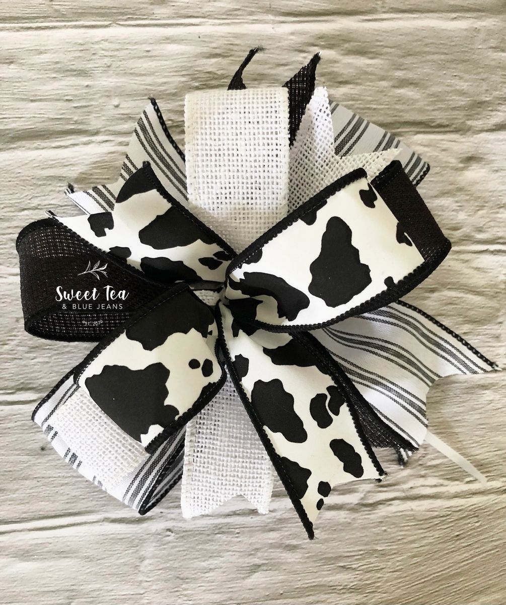 Cow Print Bow with Black and white ribbon for Wreath or Wood Sign