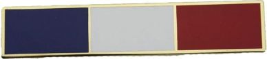 Rectangular pin with blue, white, and red sections.