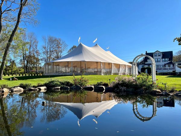 Tent overlooking the fountain pond.