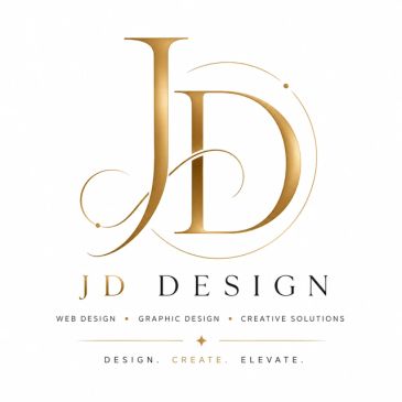 Elegant logo for JD Design with gold initials and text.