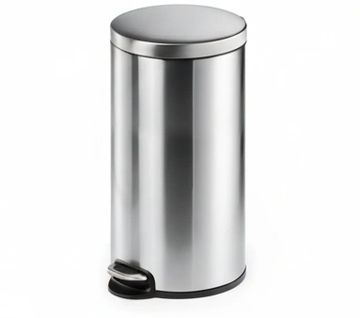 Sleek stainless steel pedal trash can with a round lid.